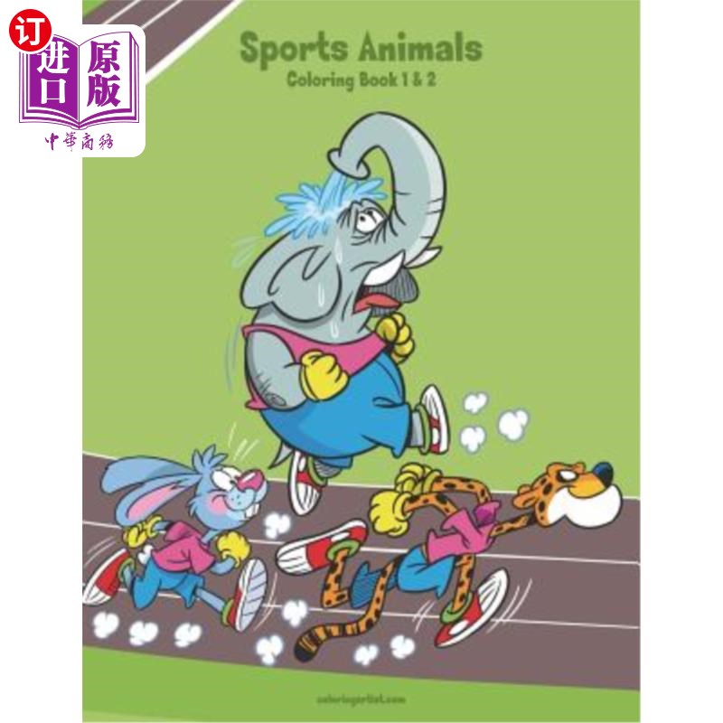 海外直订sports animals coloring book 1 & 2 体育动物着色书1和2