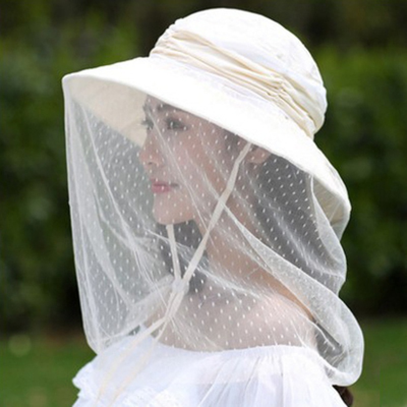 卡若登新品防柳絮面纱防蚊防虫帽子带面纱古代女遮脸蕾丝太阳帽遮阳