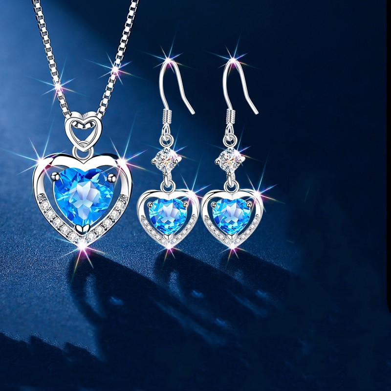 洛希曼海洋之心项链女镶钻饰品新年情人节生日礼物送女朋友老婆【刻字】 豪华礼盒+本地仓+永恒之心托帕石