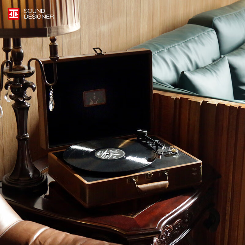 巫 1900黑胶唱片机一体式动磁系统高保真可充电池便携复古LP留声机  海上钢琴师复古棕