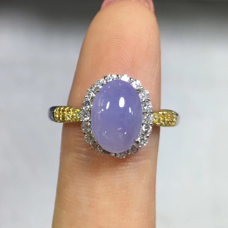 默奢 紫罗兰水滴 翡翠戒指女 a货冰种 925银镶嵌活口可调节大小 图片