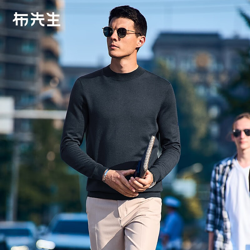 布先生佟大为明星同款秋冬可机洗毛T羊毛衫东方简奢风男士毛衣针织打底 【小高领】矿石灰 XL/180