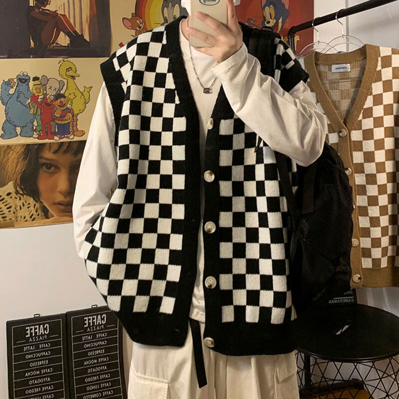 奈代鱼毛衣编织花样手工毛线背心男针织开衫马甲男秋季慵懒风毛衣背心