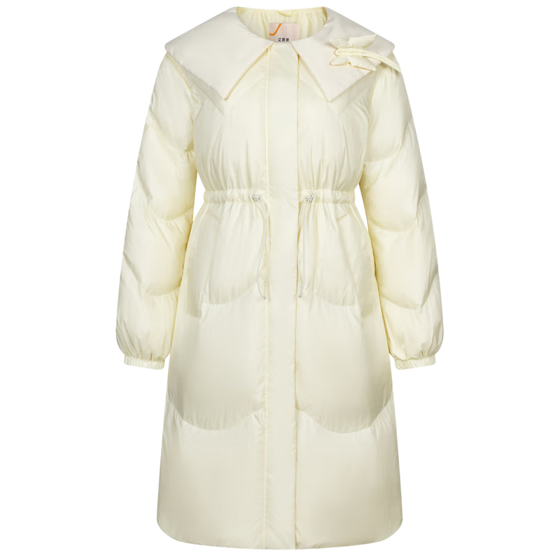 艾萊依新款大翻領(lǐng)鴨絨亮面羽絨服女小眾設(shè)計(jì)感中長款寬松蝴蝶結(jié)外套 暖白色 M 160【建議115-130斤】