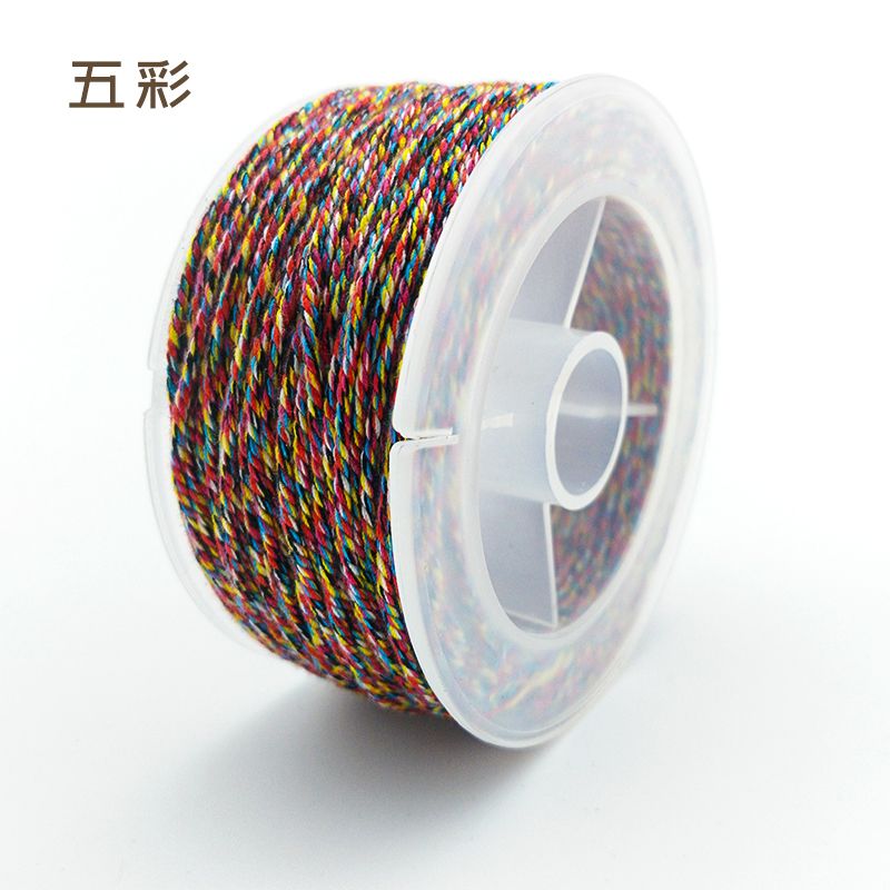 沁度手搓棉線30米 藏式手搓棉線佛珠文玩手串穿珠彩色耐磨編織棉繩子 6號(hào)五色/五彩[30米] 18股