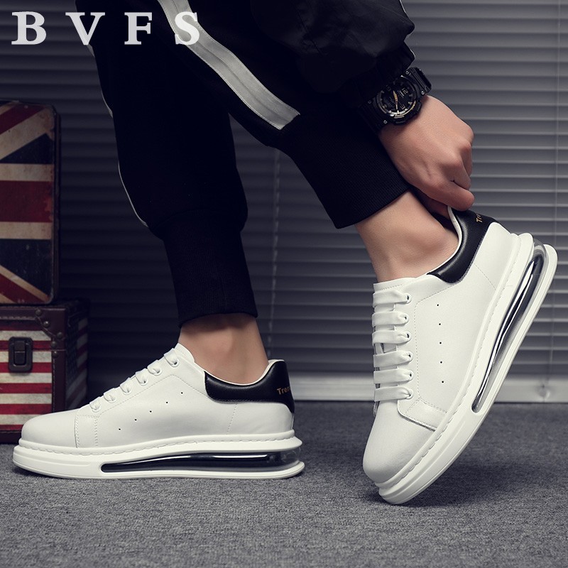 BVFS小白鞋男新款板鞋男韩版潮流低帮休闲鞋男系带厚底气垫鞋子男 白色 #38标准皮鞋码