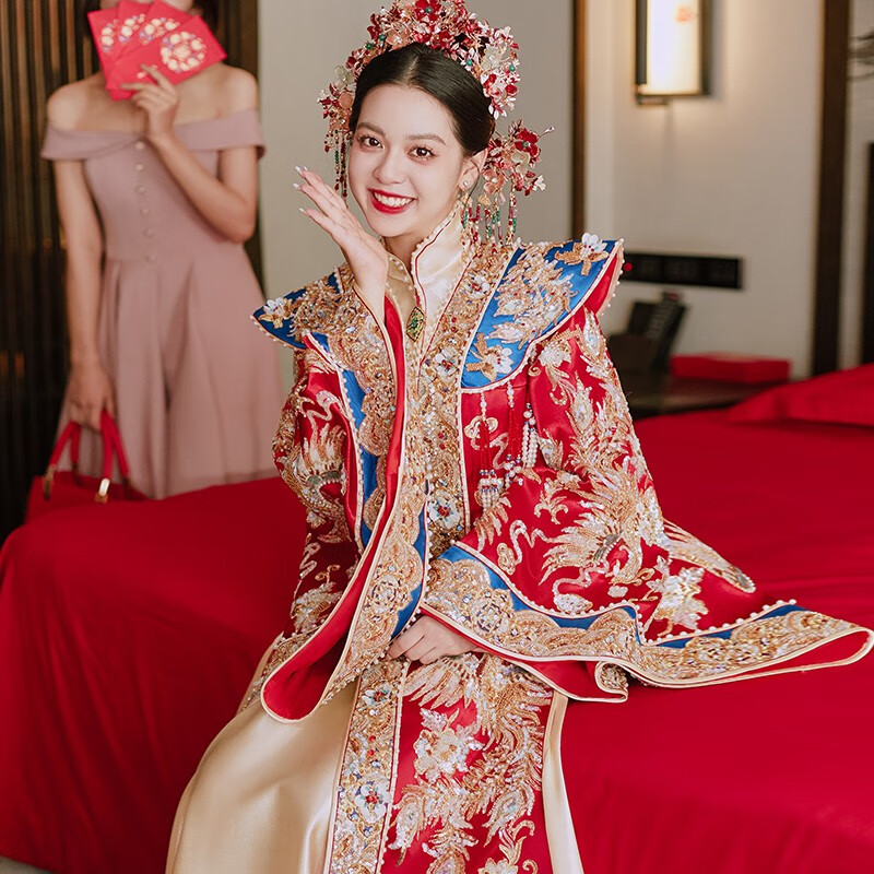 龍曼尼仕明制汉服婚服新款新娘秀禾服古装敬酒服结婚礼服中式婚纱旗袍