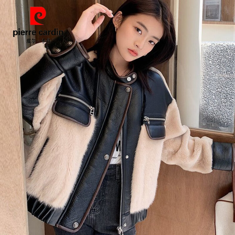 皮尔卡丹（pierre cardin）海宁美利奴皮毛一体外套女短款2023冬季新款时尚毛毛皮草羊毛大衣 黑色 M 适合90-105斤怎么看?