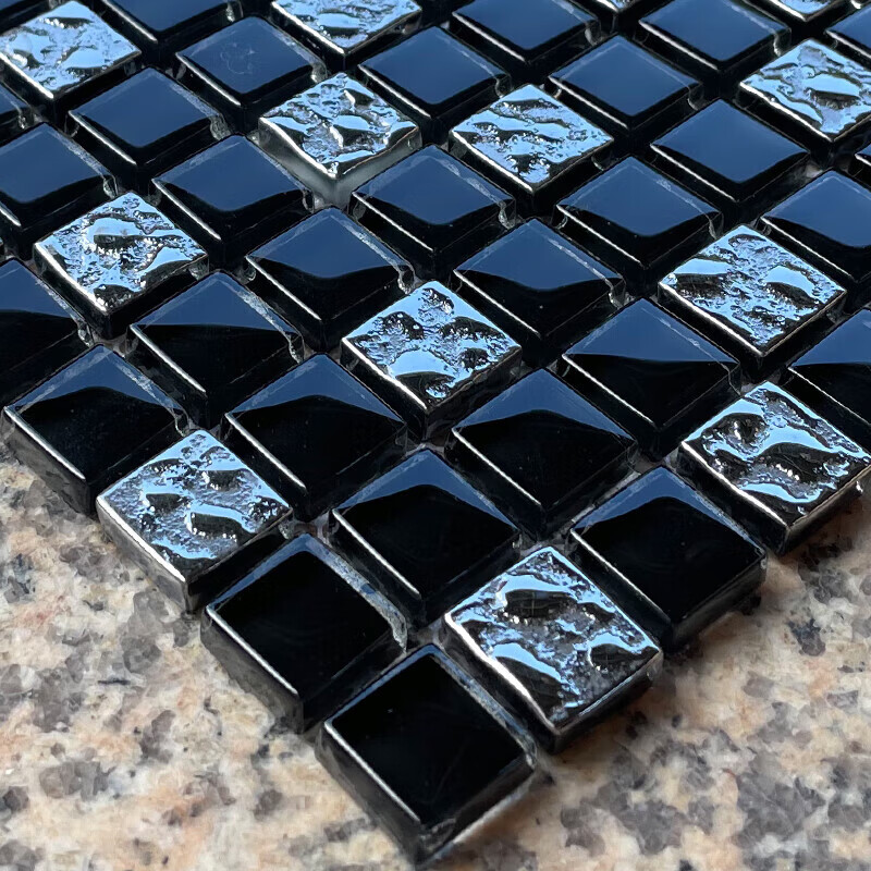 曼坤电镀黑色马赛克背景墙浴室卫生间游泳池阳台客厅厨房ktv建 银黑色