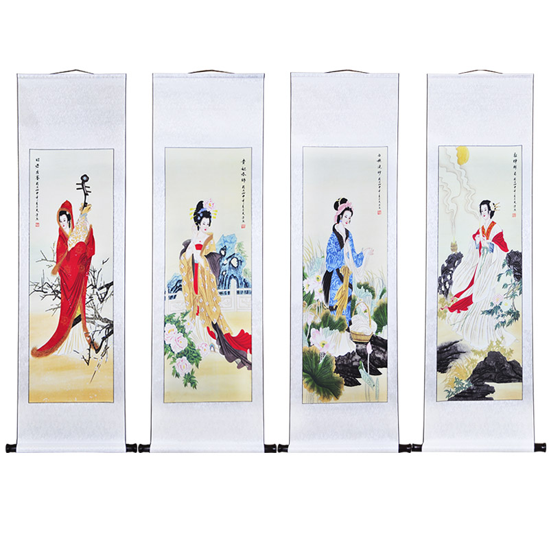 装饰画沙发背景墙中式四联挂画国画花鸟图微喷印刷商务礼品 四大美人