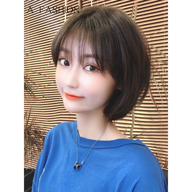 2022新款假发短发女夏自然真人发丝网红圆脸短发造型波波头全头套式