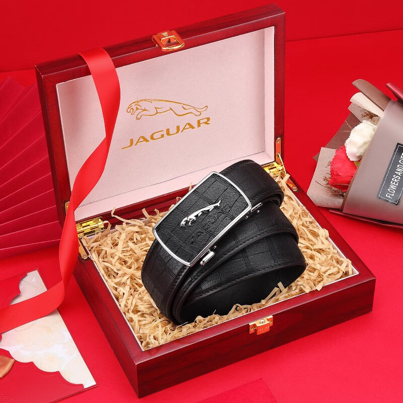 jaguar轻奢男士皮带男自动扣扣头鹿皮商务休闲裤腰带男朋友生日礼物