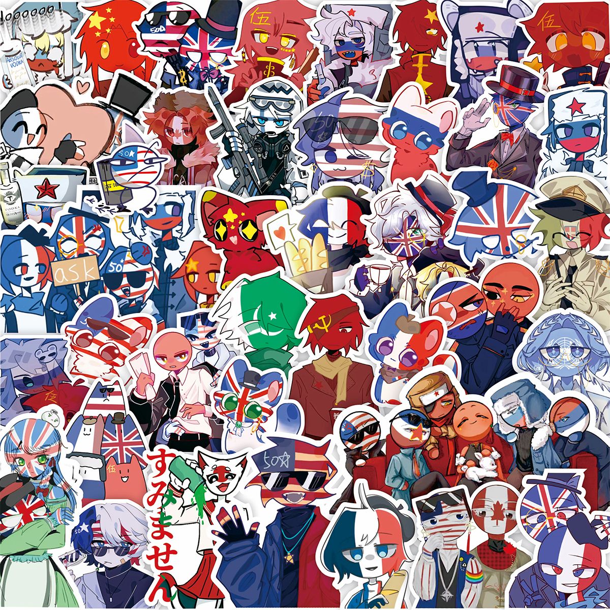 ch俄瓷美英法countryhumans五常周边装饰手帐笔记 国家拟人-70枚-贴纸