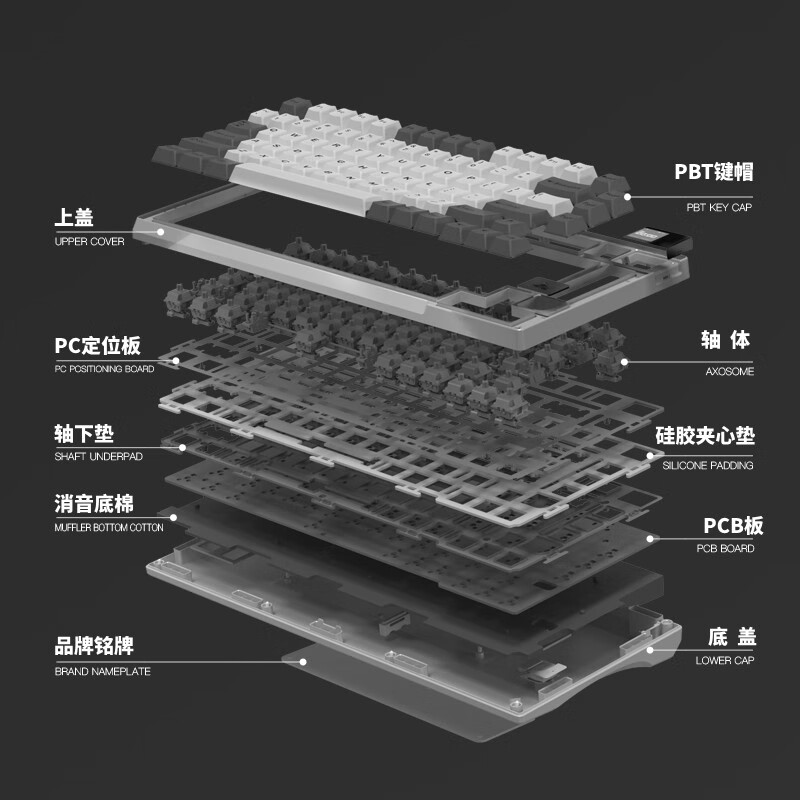 达摩鲨 K8 三模机械键盘 81键Gasket结构 游戏键盘 全键热插拔 客制化键盘 双色PBT键帽 K8蓝黑