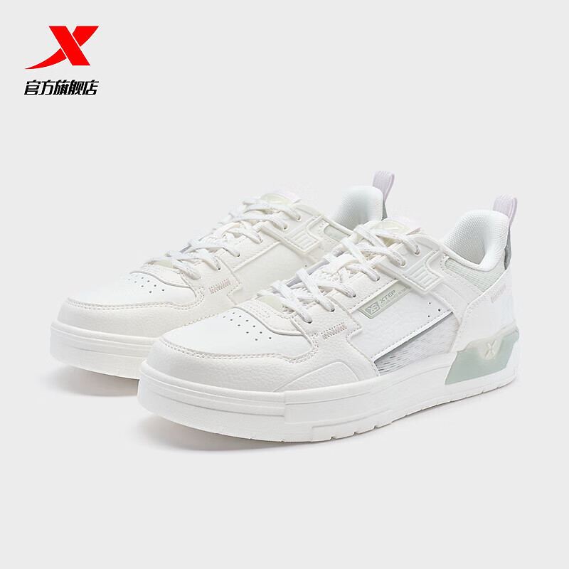 特步（XTEP）【门店同款】裂变板鞋女舒适耐磨休闲鞋学生百搭小白鞋女鞋 帆白/青石灰 37