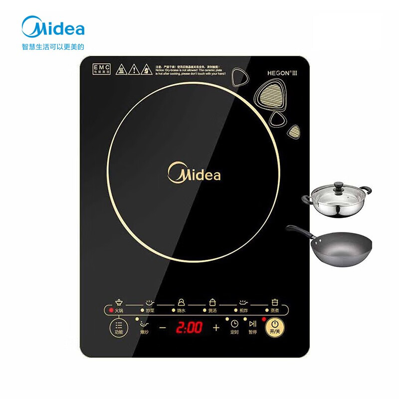 美的（Midea）电磁炉整板触控黑晶面板八档火力 C21-WK2102（赠汤锅炒锅）「ZMD安心系列」