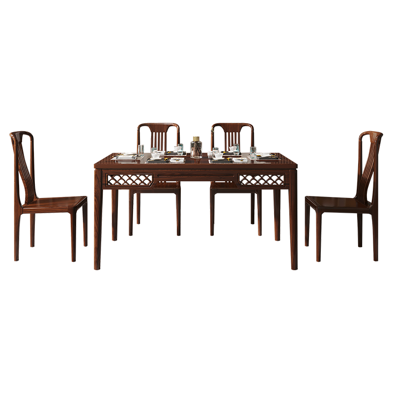 【5折】梦美斯宣 餐桌 乌金木实木餐桌现代简约长方形家用饭桌新中式大小户型餐厅家具 OYF-8805 【乌金木】一桌四椅(木面)