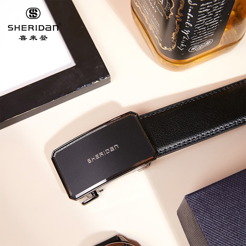 喜来登（SHERIDAN）新款 男士牛皮自动扣腰带 时尚商务裤带 生日礼物 礼盒装 SH521565S