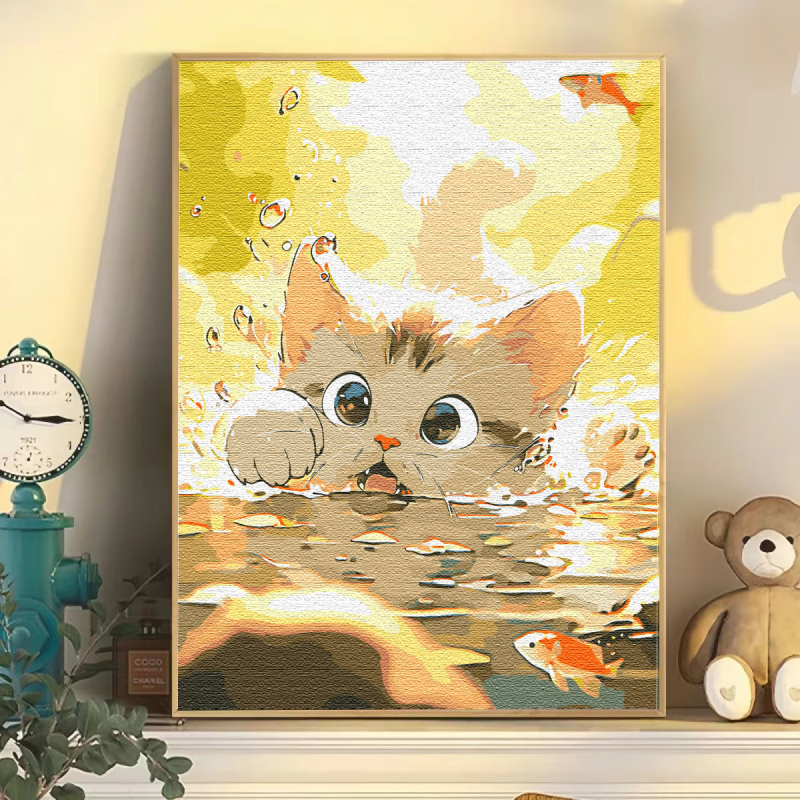 妙普乐粘钻画 diy手工可爱猫咪钻石画喵星人满钻带框儿童生日礼物装饰