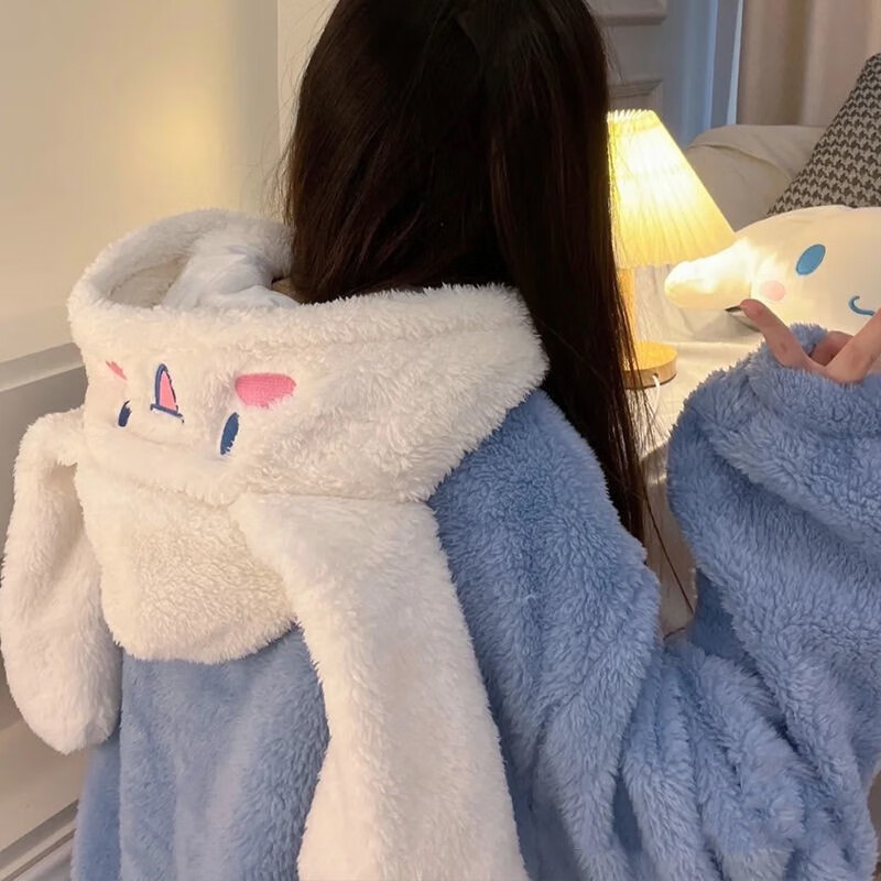 诗莉奥(SHILIAO)加厚睡袍卡通长款可外穿家居服睡衣女冬季睡袍加厚冬天可爱浴袍 玉桂狗睡袍+裤子 均码 (建议80-160斤)