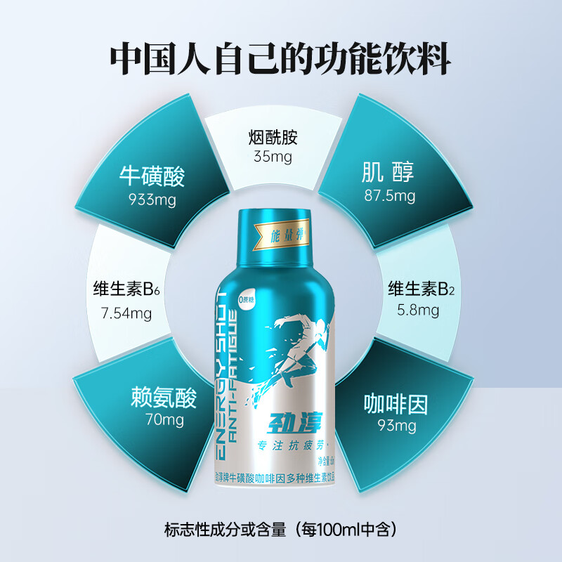 劲淳能量弹维生素功能饮料牛磺酸提神抗疲劳保健饮品经典蓝瓶60ml*6瓶