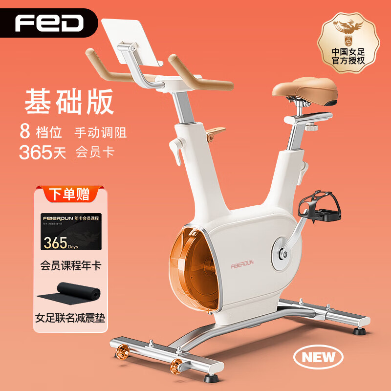 飞尔顿fed动感单车智能家用器材运动磁控静音小型室内自行车健身车 白巧克力【单飞轮+手动调阻】