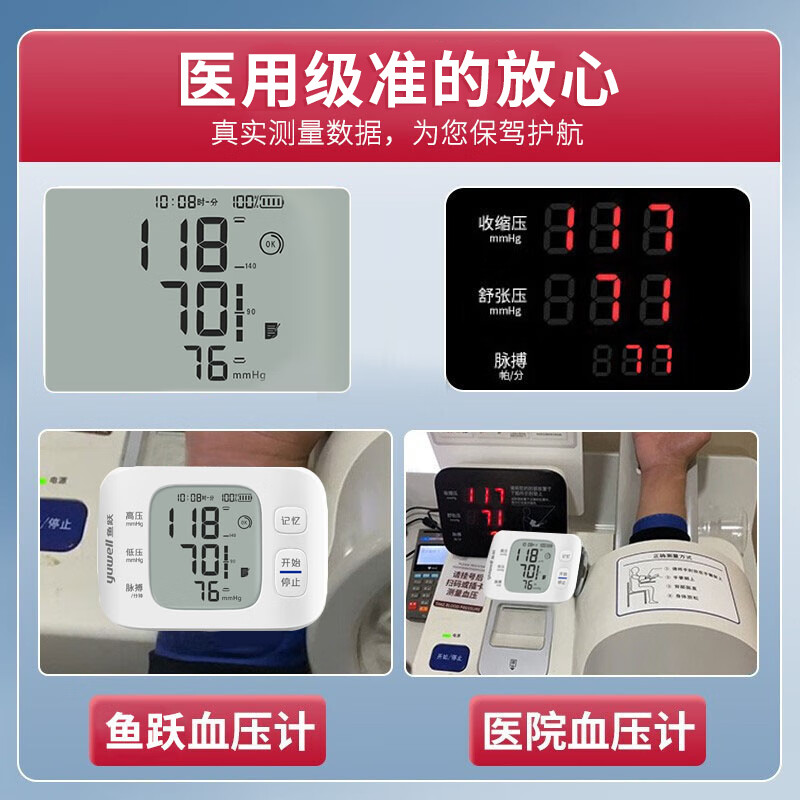 鱼跃(yuwell)手腕式电子血压计血压仪家用智能便携医用高精准血压测量仪器送礼 【医用高准度】语音播报免脱衣+可充电旗舰款