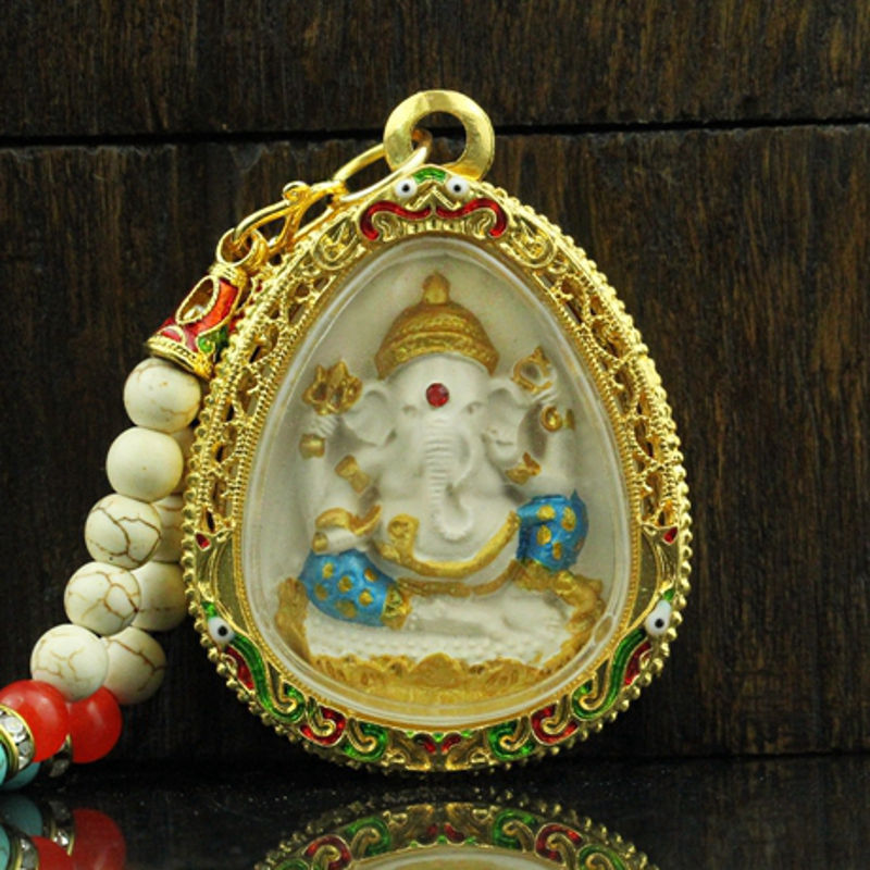 时乾 泰国佛牌吊坠 龙婆培象神掩面佛崇迪佛配链配盒 蓝裤子象神 黑