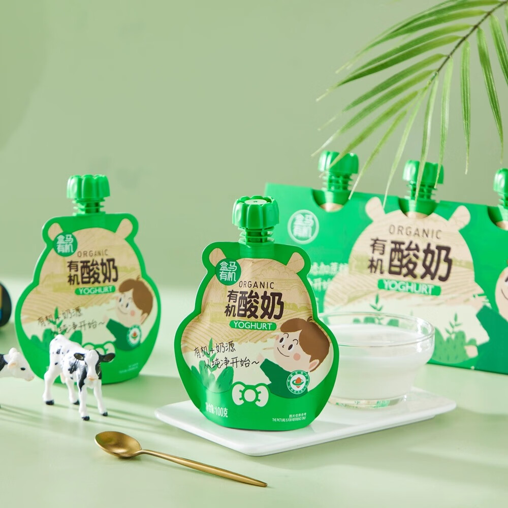 盒马有机酸奶100g原生高钙乳蛋白0蔗糖乳酸菌发酵乳儿童营养低温酸奶 有机酸奶100g*9袋