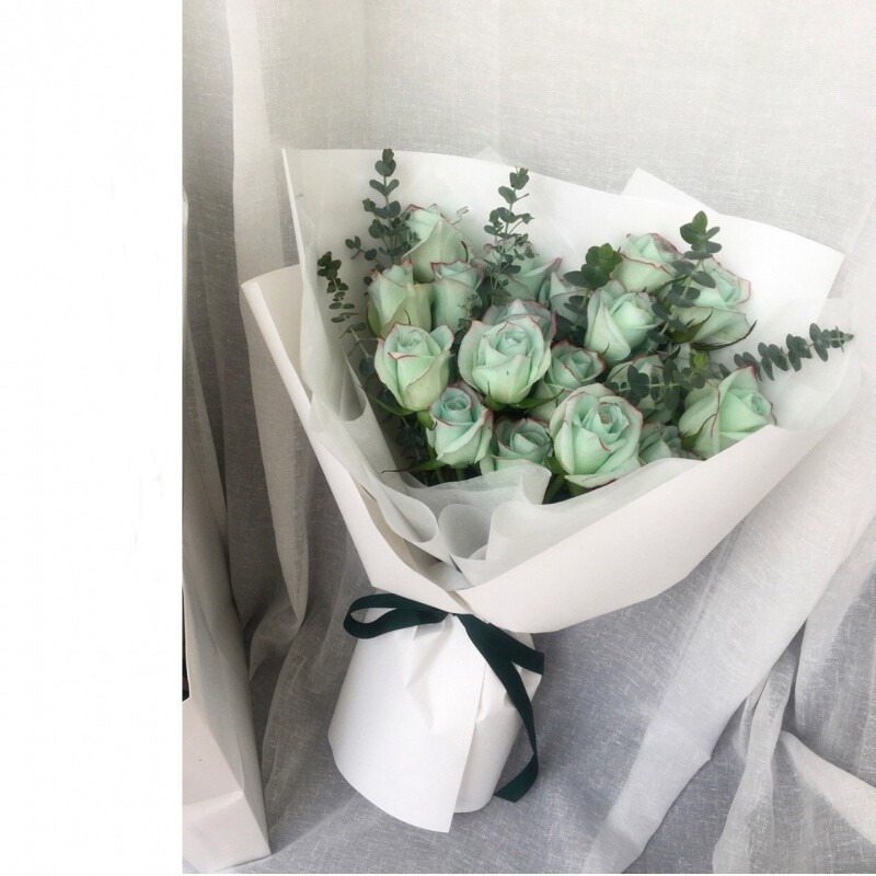 岚黛鲜花 同城配送厄瓜多尔薄荷绿玫瑰花束生日礼物送女友闺蜜 20朵