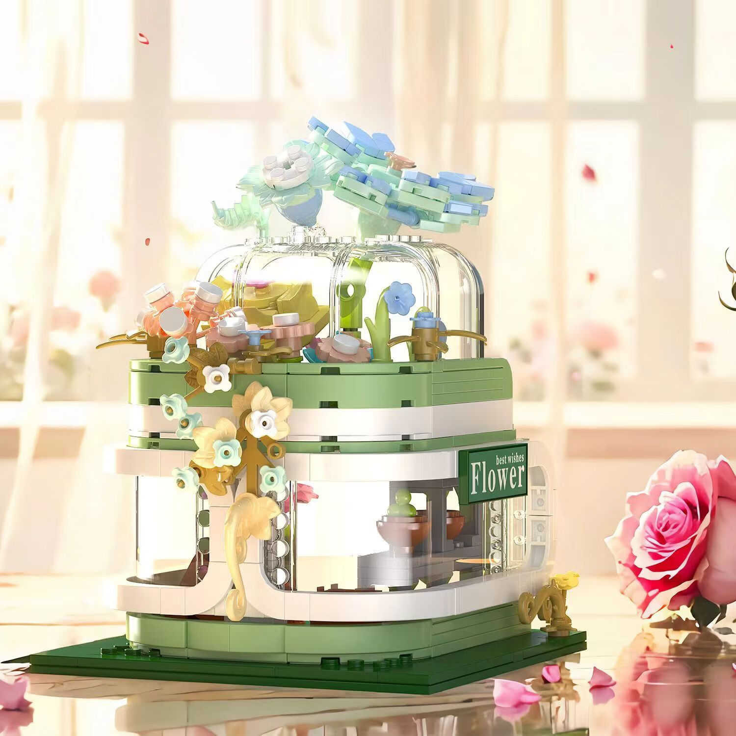 哲高鲜花店舞蹈室遇见系列街景积木玩具桌面摆件送女生礼物 遇见鲜花店【476颗粒】