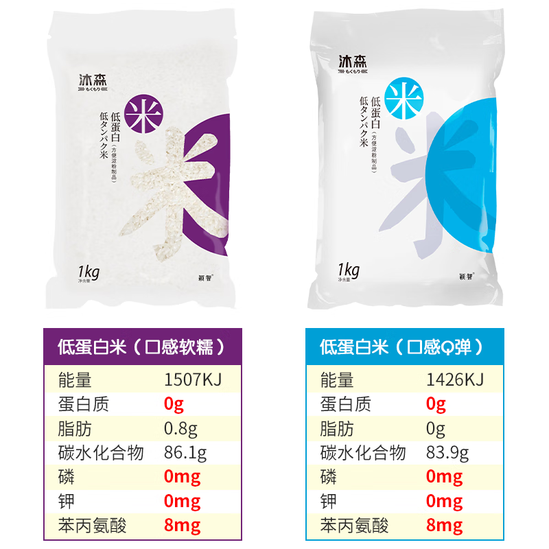 颖智 低蛋白大米肾脏病ckd低蛋白主食  pku淀粉米低蛋白食品 1kg(口感