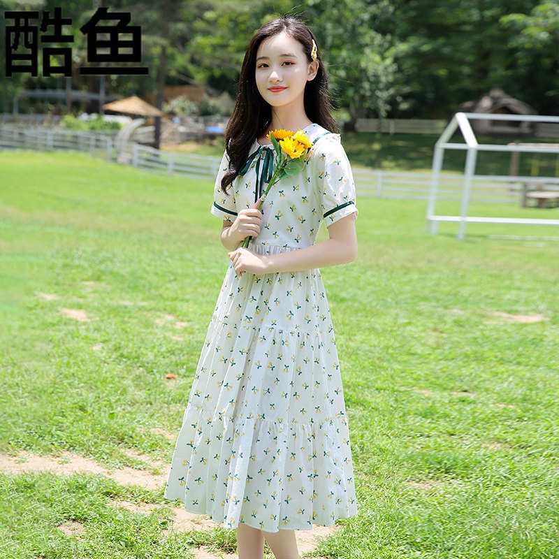 初中生高中生学生连衣裙中女孩夏季少女显瘦小清新甜美小碎花中长款