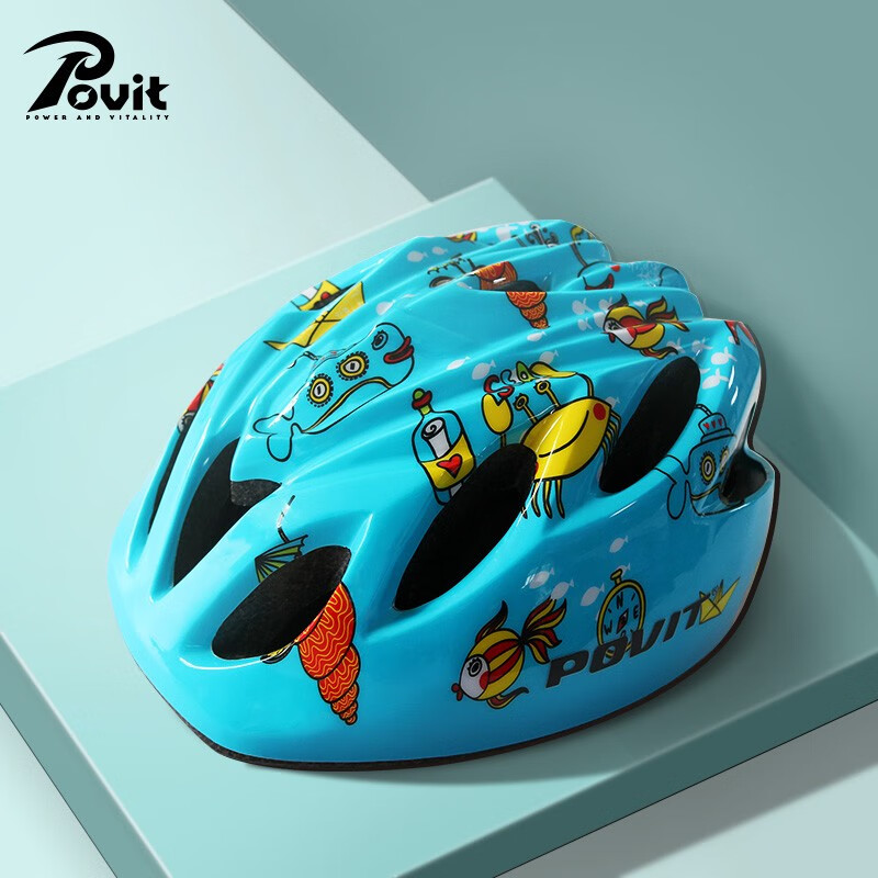 普为特POVIT 儿童头盔户外运动安全防护骑行配件滑板车轮滑护具安全帽带警示灯 浅蓝色P-305