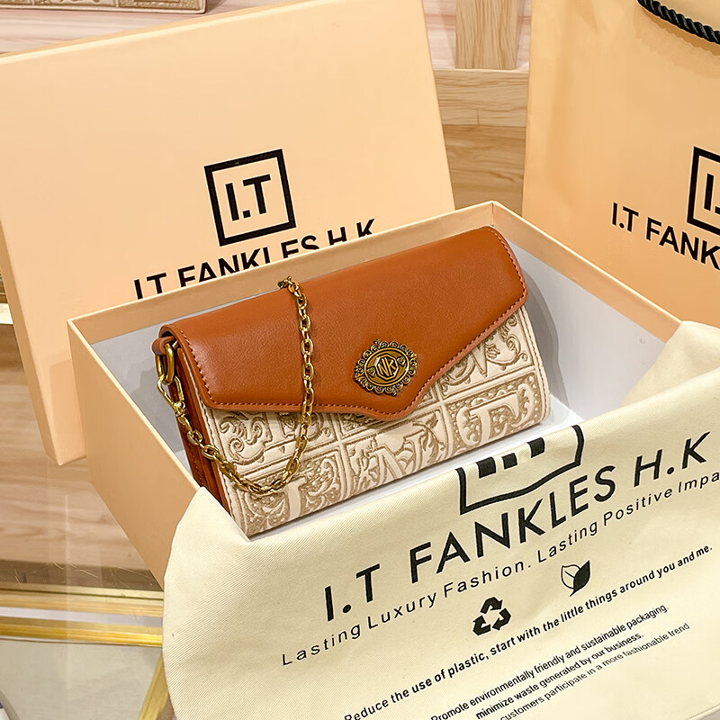 lvboying香港真皮复古女包高级感链条包信封包女春夏斜挎包2024新款