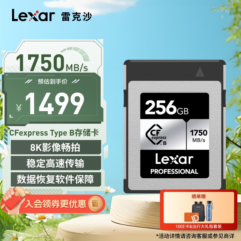 雷克沙（Lexar）256GB CFexpress Type B存储卡 读1750MB/s 富士佳能尼康适配 8K超清录制 cfe卡（SILVER）