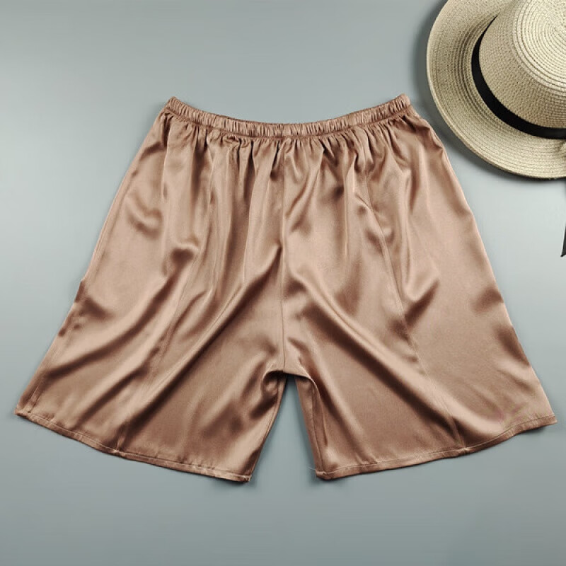 大码新款100夏季休闲沙滩裤 浅棕色 弹力斜纹素绉缎 臀围120厘米左右