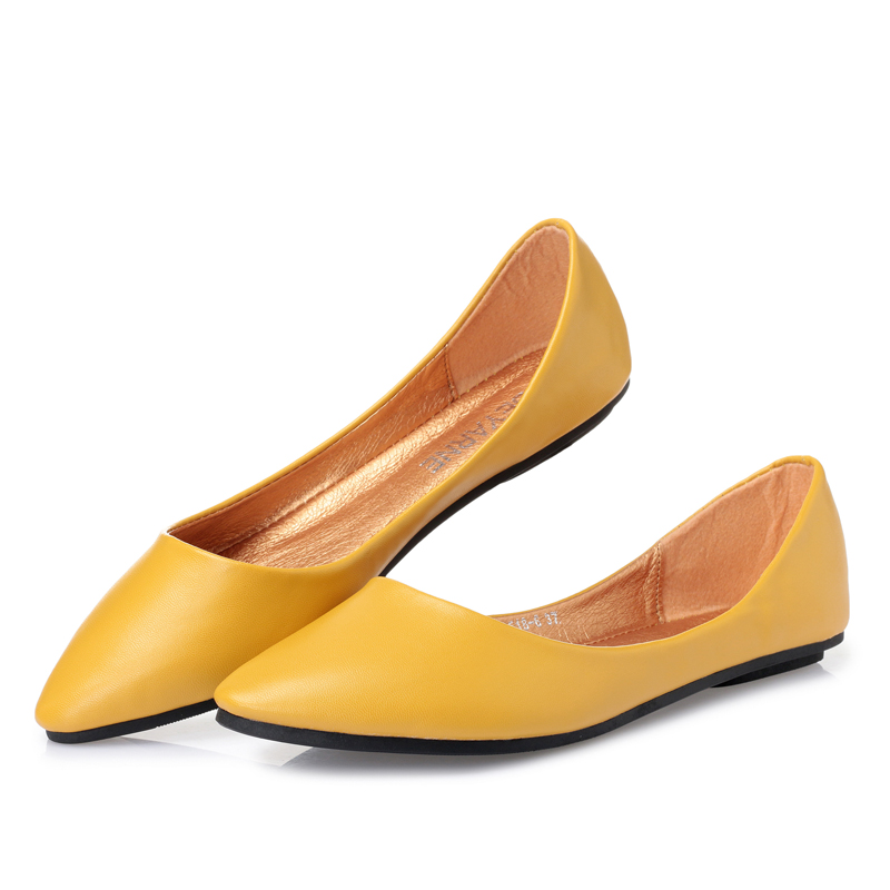 大码女船鞋夏天穿的浅口单鞋女鞋闲鞋平跟鞋平底鞋软底软皮尖头瓢鞋