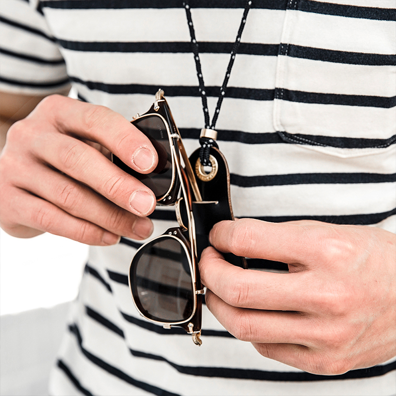 hkworkshop户外墨镜挂眼镜挂件 尼龙绳黄铜牛皮套 山系露营饰品 眼镜