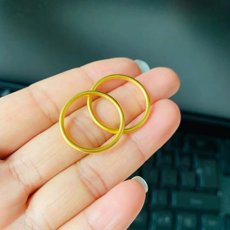 周大福硬金戒指女素圈硬金三生三世古法3d硬金磨砂指环送男女 素圈