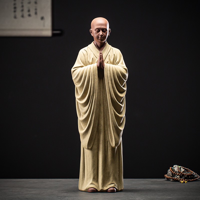 小和尚摆件家居客厅玄关工艺品摆放 办公室桌面装饰摆设 大号-祈祷