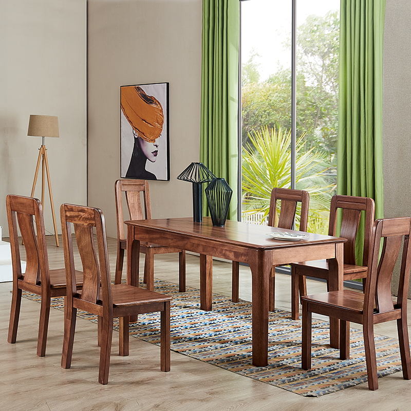 昌龙家具 金丝檀实木餐桌 4人6人长方形现代简约餐桌 金丝檀木 一桌4椅