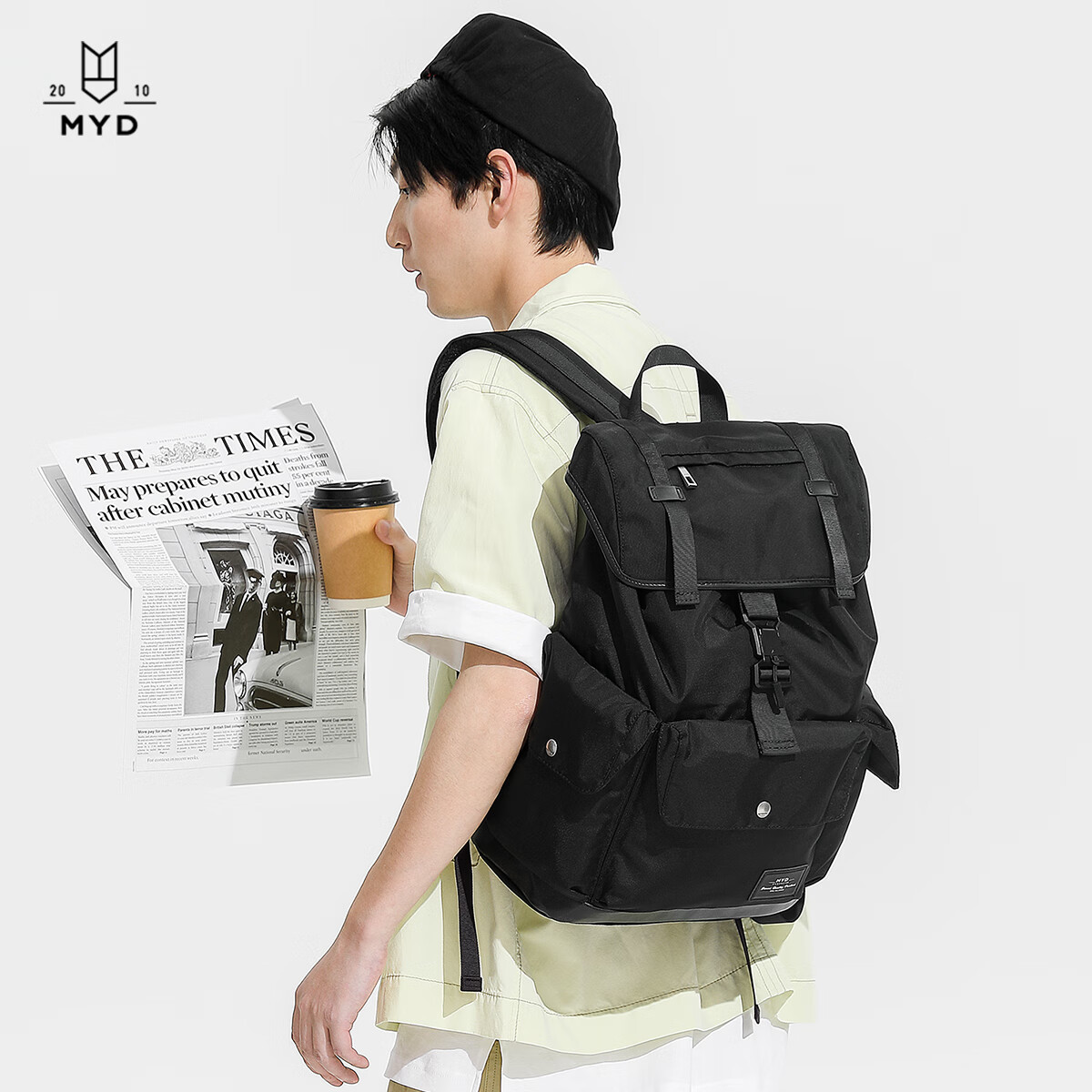 myd商务双肩包男大容量防泼水电脑包简约休闲旅行背包书包大学生 黑色