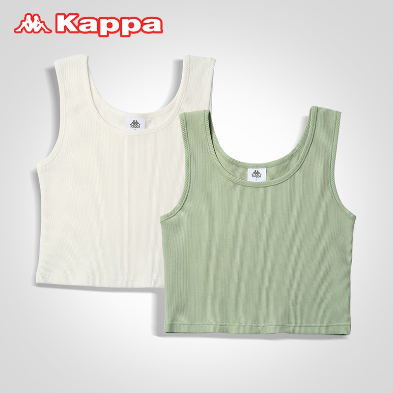 KAPPA【新品】2件装卡帕女士背心内搭新款弹力罗纹棉透气柔软打底内衣 白色/银化绿