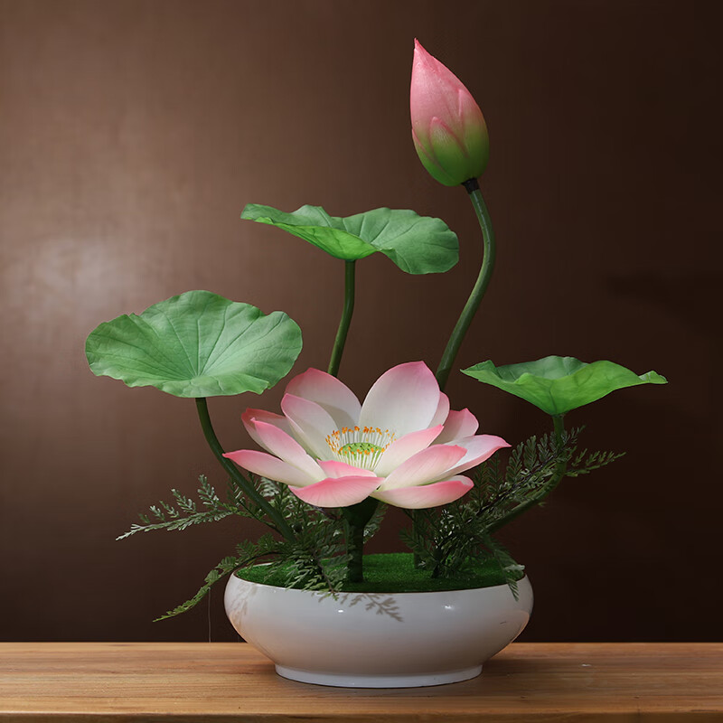 万棠新中式仿真荷花莲花艺术插花花艺盆景摆件家居客厅玄关装饰花摆设