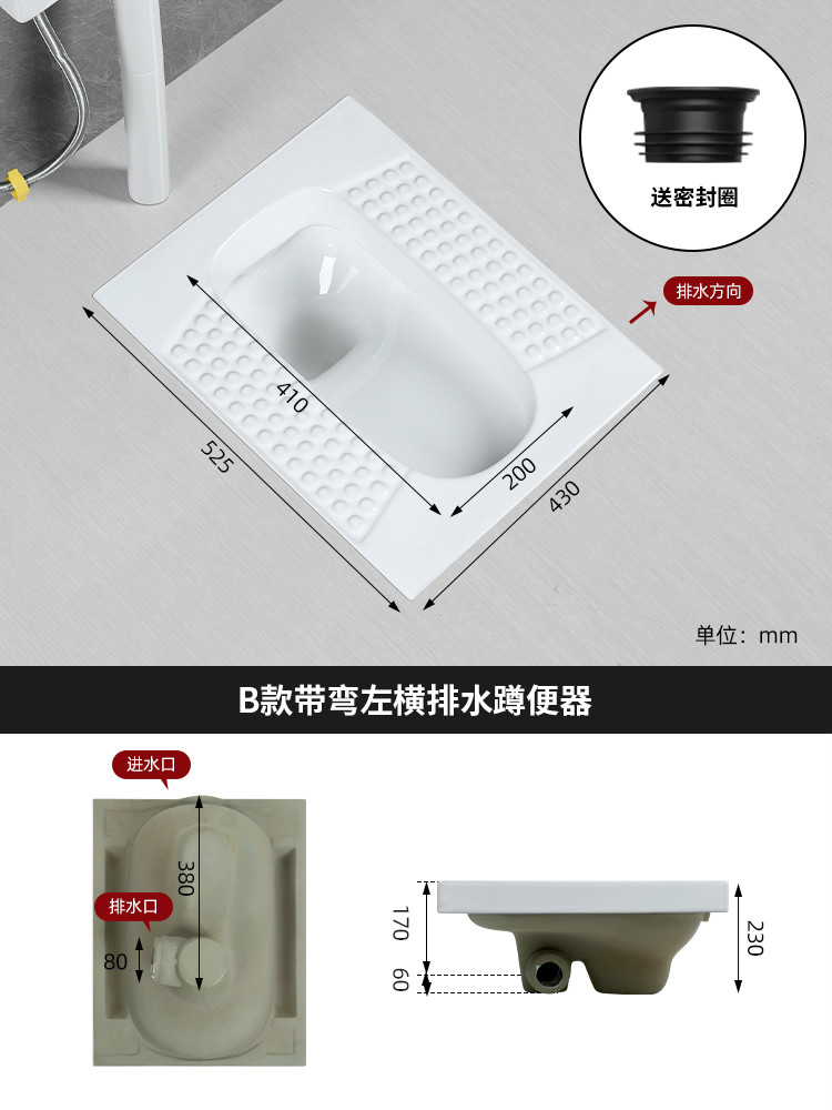 蹲便器蹲坑式后横排墙排左右侧排家用带存水弯水箱套装大便器蹲厕 单
