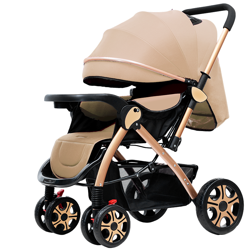 豪威 婴儿推车双向避震可躺可坐小孩子儿童手推车轻便折叠 卡其色+可坐可躺+可折叠+可双向推行