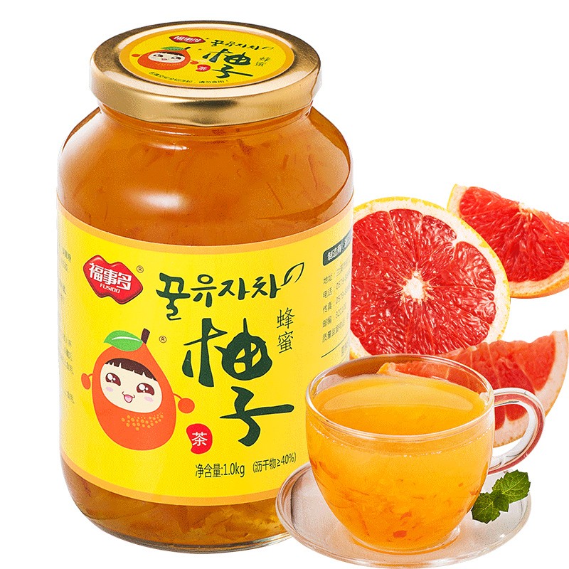 福事多蜂蜜柚子茶1kg大瓶装 韩国风味冲饮果汁茶饮品搭配麦片