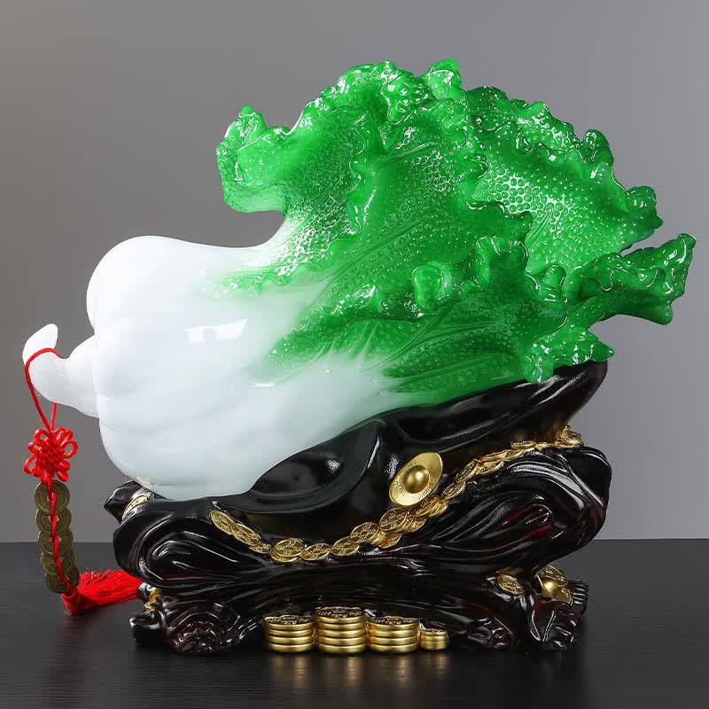 百财如意树脂工艺品玉白菜摆件 创意家居装饰商务礼品 冰玉色小发财树25*11*24cm