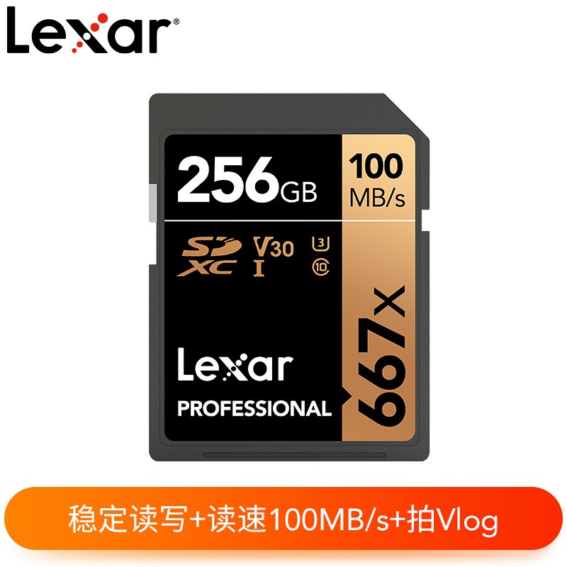 雷克沙（Lexar）（667x）SD存储卡C10 U3 V30 读100MB/s 4K超高清快速捕捉 256GB 标配